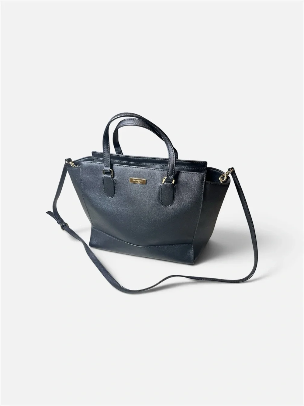 kate spade black leather satchel with detachable crossbody strap